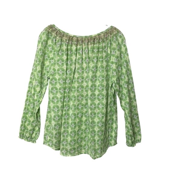 Sigrid Olsen Studio Green Abstract Print Blouse Embroidered Women's Sz L Cotton - Picture 2 of 8